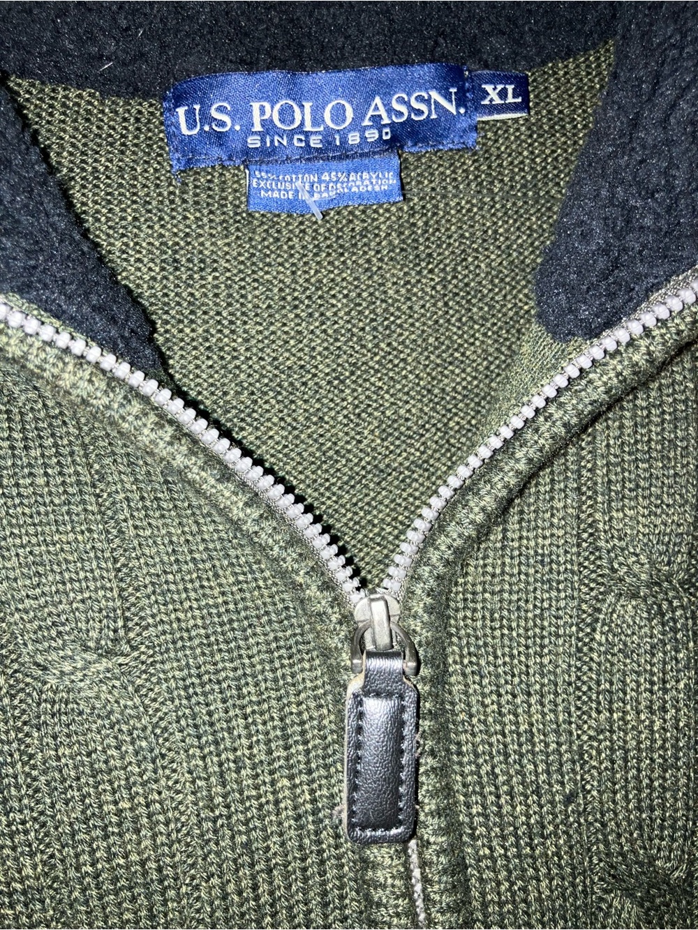 U.S. Polo Assn. Olive Green Knit Zip-Up Sweater